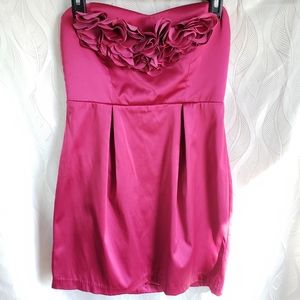 Fuchsia Pink Rosettes Strapless Mini Dress